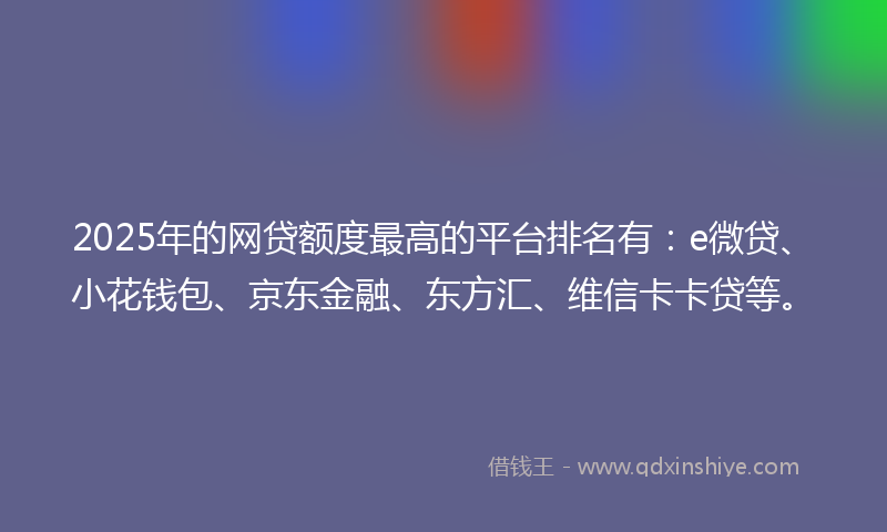 2025年的网贷额度最高的平台排名有：e微贷、小花钱包、京东金融、东方汇、维信卡卡贷等。