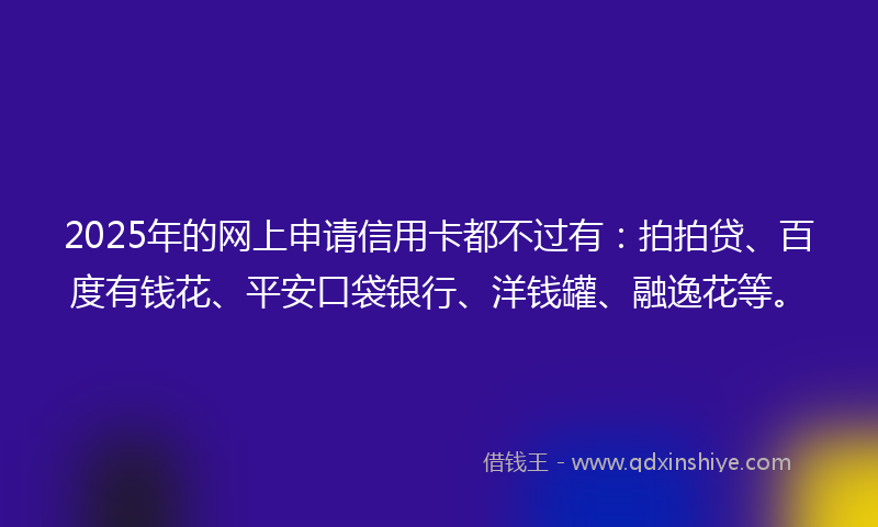 2025年的网上申请信用卡都不过有：拍拍贷、百度有钱花、平安口袋银行、洋钱罐、融逸花等。