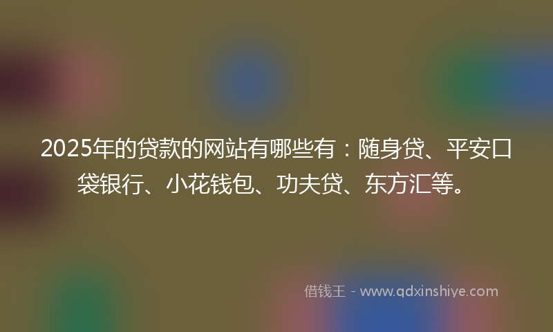 2025年的贷款的网站有哪些有：随身贷、平安口袋银行、小花钱包、功夫贷、东方汇等。