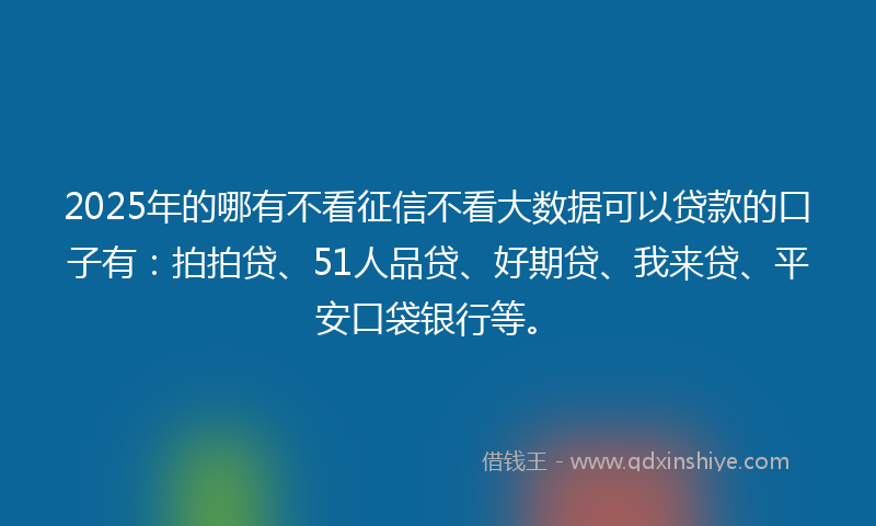 2025年的哪有不看征信不看大数据可以贷款的口子有：拍拍贷、51人品贷、好期贷、我来贷、平安口袋银行等。