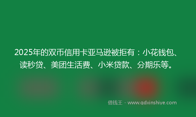 2025年的双币信用卡亚马逊被拒有：小花钱包、读秒贷、美团生活费、小米贷款、分期乐等。