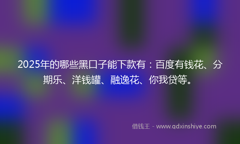 2025年的哪些黑口子能下款有：百度有钱花、分期乐、洋钱罐、融逸花、你我贷等。