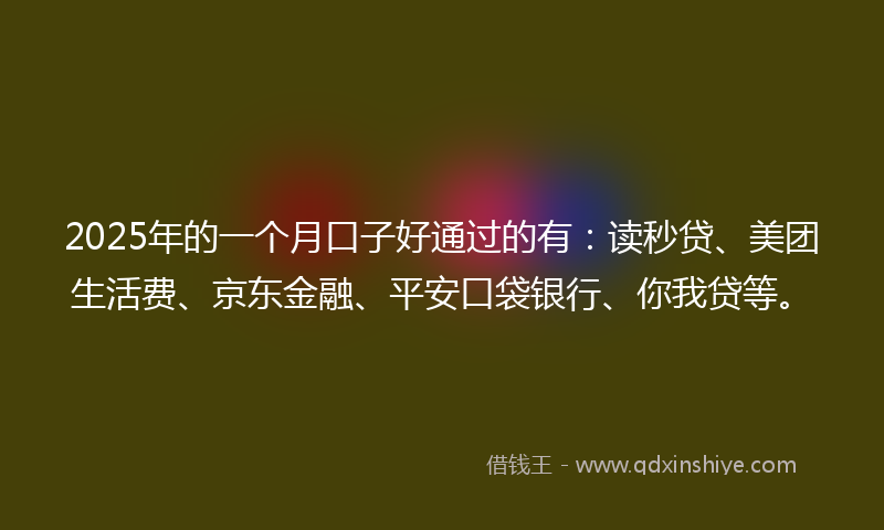 2025年的一个月口子好通过的有：读秒贷、美团生活费、京东金融、平安口袋银行、你我贷等。