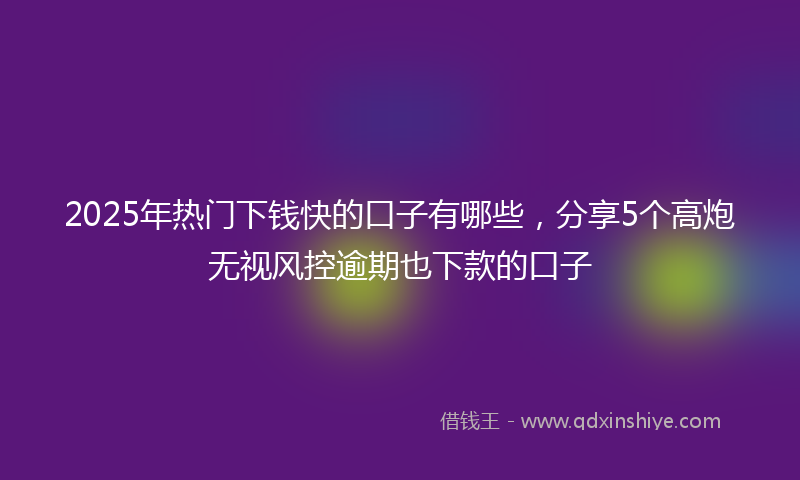 2025年热门下钱快的口子有哪些，分享5个高炮无视风控逾期也下款的口子