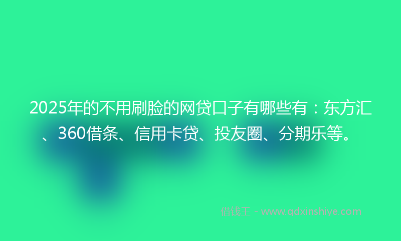 2025年的不用刷脸的网贷口子有哪些有：东方汇、360借条、信用卡贷、投友圈、分期乐等。
