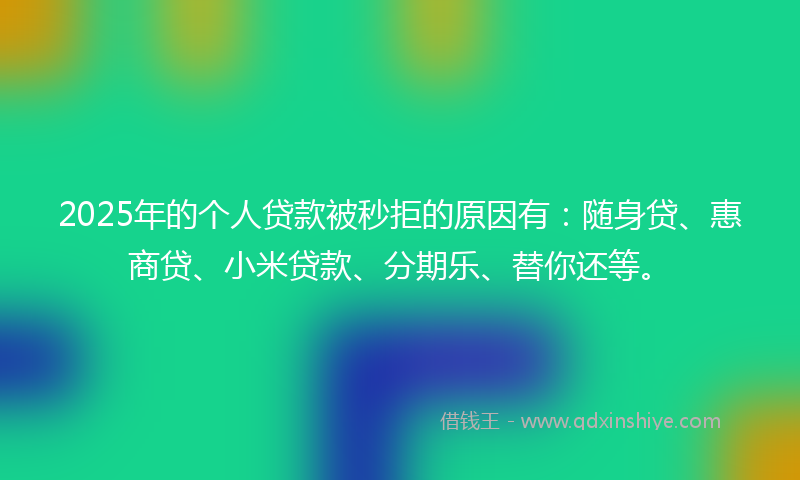 2025年的个人贷款被秒拒的原因有：随身贷、惠商贷、小米贷款、分期乐、替你还等。