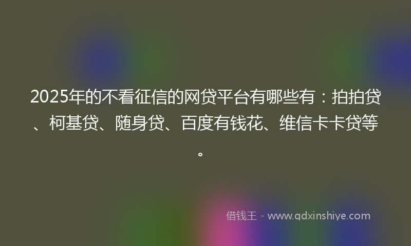2025年的不看征信的网贷平台有哪些有：拍拍贷、柯基贷、随身贷、百度有钱花、维信卡卡贷等。