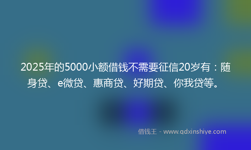 2025年的5000小额借钱不需要征信20岁有：随身贷、e微贷、惠商贷、好期贷、你我贷等。
