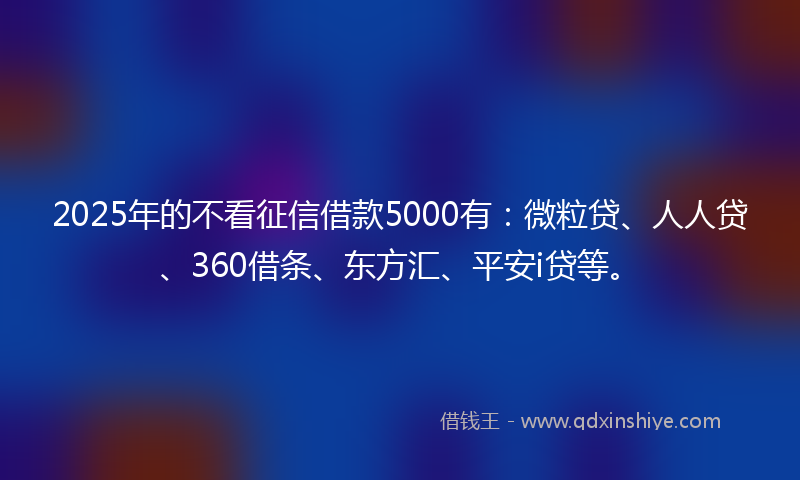 2025年的不看征信借款5000有：微粒贷、人人贷、360借条、东方汇、平安i贷等。