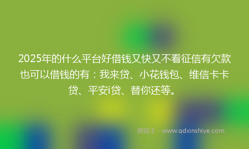2025年的什么平台好借钱又快又不看征信有欠款也可以借钱的有：我来贷、小花钱包、维信卡卡贷、平安i贷、替你还等。