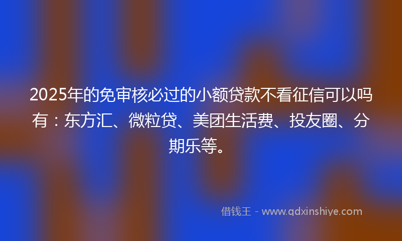 2025年的免审核必过的小额贷款不看征信可以吗有：东方汇、微粒贷、美团生活费、投友圈、分期乐等。