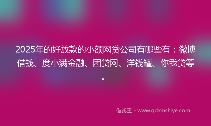 2025年的好放款的小额网贷公司有哪些有：微博借钱、度小满金融、团贷网、洋钱罐、你我贷等。