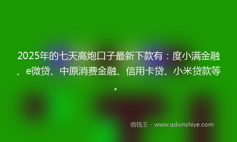2025年的七天高炮口子最新下款有：度小满金融、e微贷、中原消费金融、信用卡贷、小米贷款等。