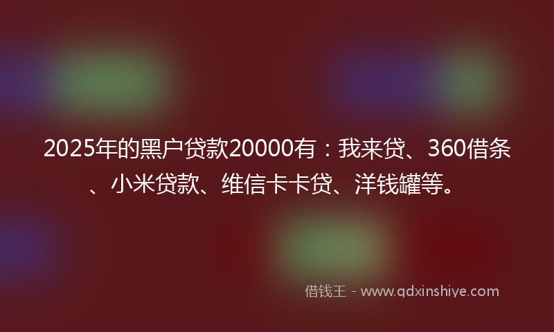 2025年的黑户贷款20000有：我来贷、360借条、小米贷款、维信卡卡贷、洋钱罐等。