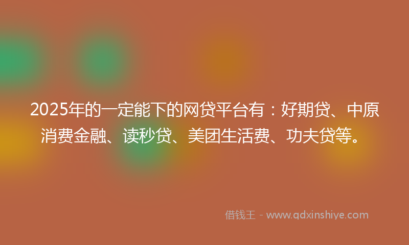 2025年的一定能下的网贷平台有：好期贷、中原消费金融、读秒贷、美团生活费、功夫贷等。
