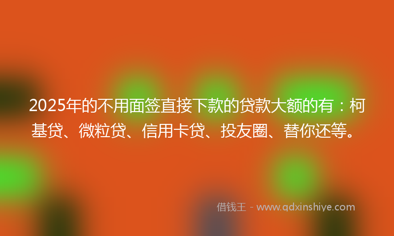 2025年的不用面签直接下款的贷款大额的有：柯基贷、微粒贷、信用卡贷、投友圈、替你还等。