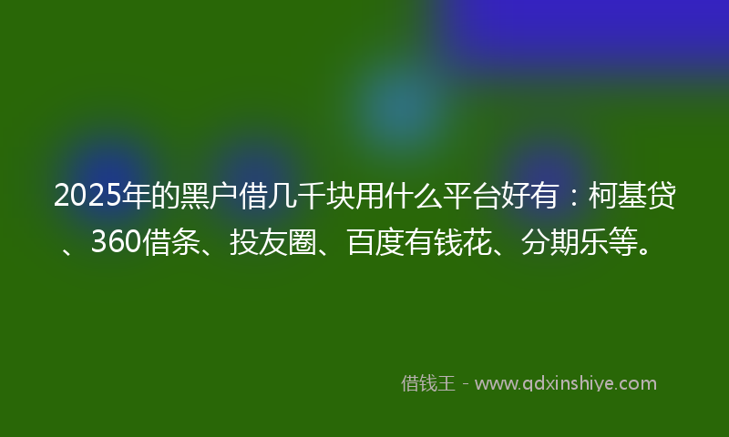 2025年的黑户借几千块用什么平台好有：柯基贷、360借条、投友圈、百度有钱花、分期乐等。