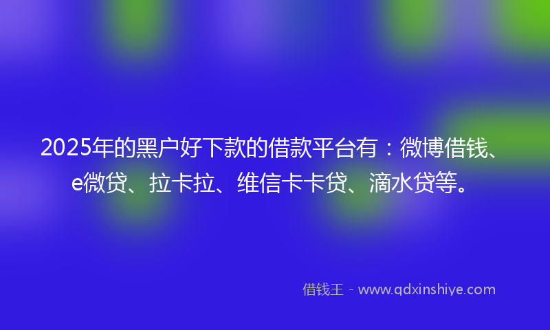 2025年的黑户好下款的借款平台有：微博借钱、e微贷、拉卡拉、维信卡卡贷、滴水贷等。