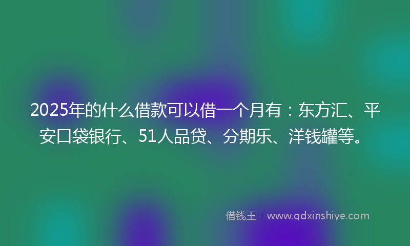 2025年的什么借款可以借一个月有：东方汇、平安口袋银行、51人品贷、分期乐、洋钱罐等。