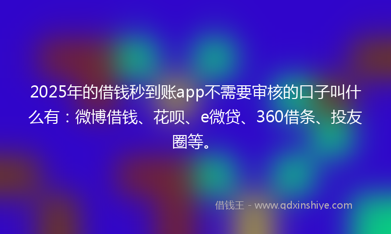 2025年的借钱秒到账app不需要审核的口子叫什么有：微博借钱、花呗、e微贷、360借条、投友圈等。