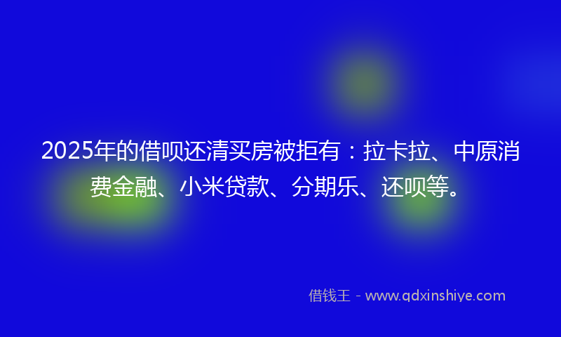 2025年的借呗还清买房被拒有：拉卡拉、中原消费金融、小米贷款、分期乐、还呗等。