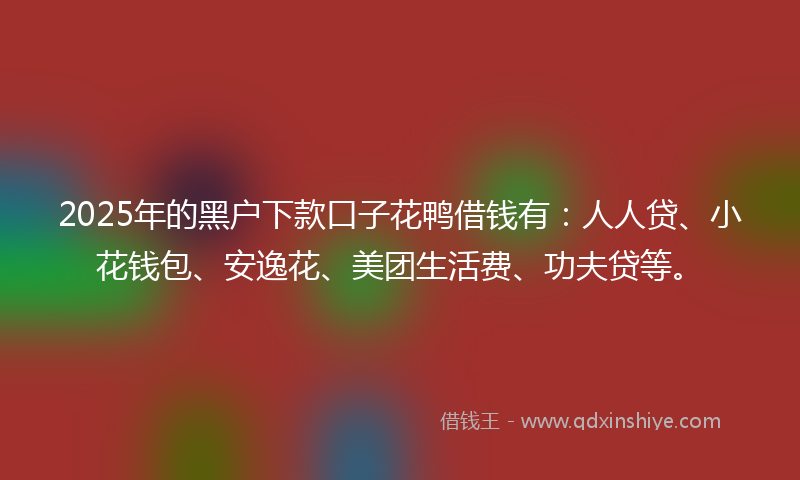 2025年的黑户下款口子花鸭借钱有：人人贷、小花钱包、安逸花、美团生活费、功夫贷等。