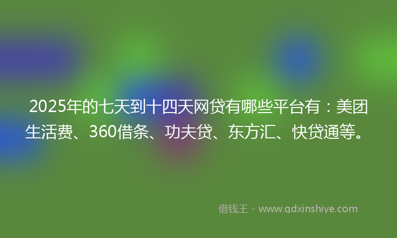 2025年的七天到十四天网贷有哪些平台有：美团生活费、360借条、功夫贷、东方汇、快贷通等。