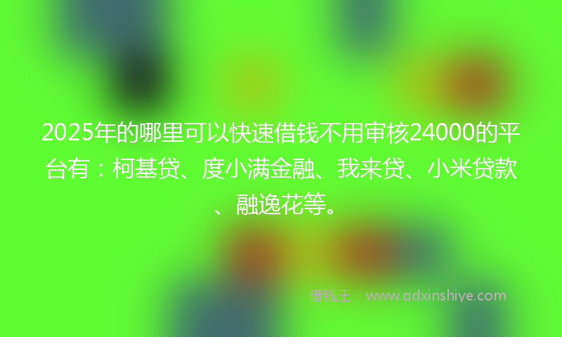 2025年的哪里可以快速借钱不用审核24000的平台有：柯基贷、度小满金融、我来贷、小米贷款、融逸花等。