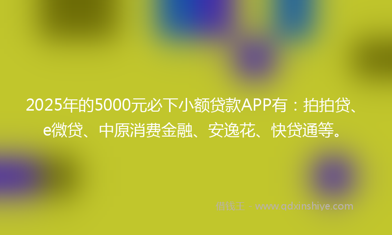 2025年的5000元必下小额贷款APP有：拍拍贷、e微贷、中原消费金融、安逸花、快贷通等。