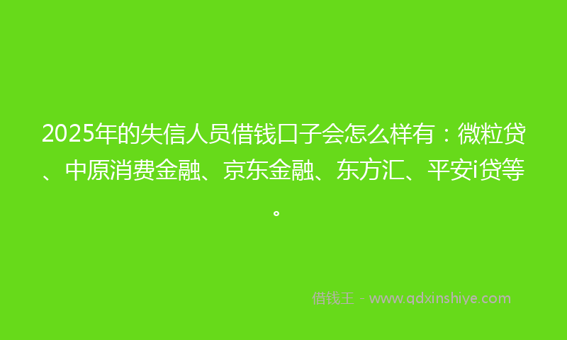 2025年的失信人员借钱口子会怎么样有：微粒贷、中原消费金融、京东金融、东方汇、平安i贷等。