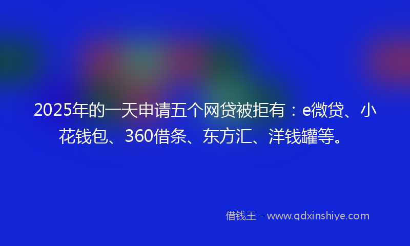 2025年的一天申请五个网贷被拒有：e微贷、小花钱包、360借条、东方汇、洋钱罐等。