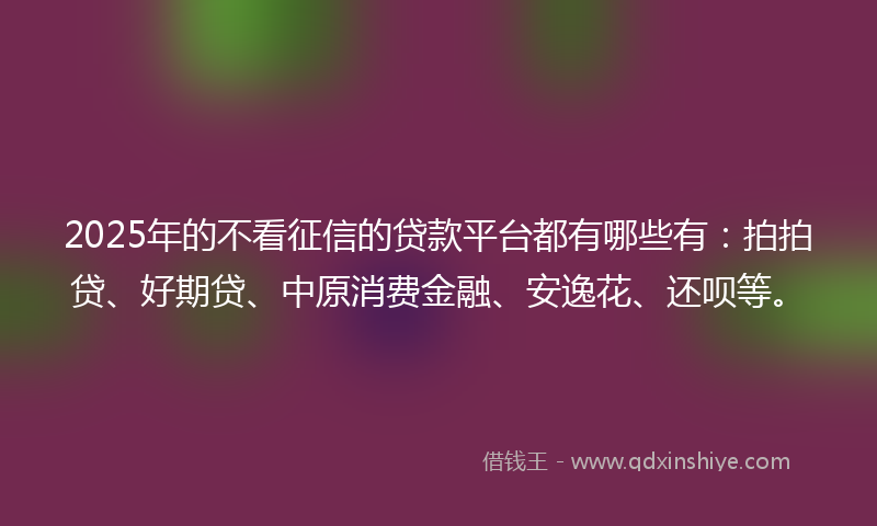 2025年的不看征信的贷款平台都有哪些有：拍拍贷、好期贷、中原消费金融、安逸花、还呗等。