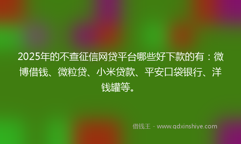 2025年的不查征信网贷平台哪些好下款的有：微博借钱、微粒贷、小米贷款、平安口袋银行、洋钱罐等。
