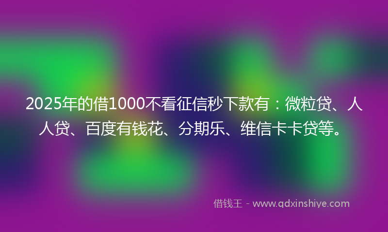 2025年的借1000不看征信秒下款有：微粒贷、人人贷、百度有钱花、分期乐、维信卡卡贷等。