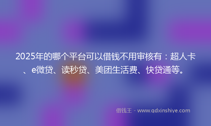 2025年的哪个平台可以借钱不用审核有：超人卡、e微贷、读秒贷、美团生活费、快贷通等。