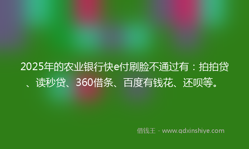 2025年的农业银行快e付刷脸不通过有：拍拍贷、读秒贷、360借条、百度有钱花、还呗等。