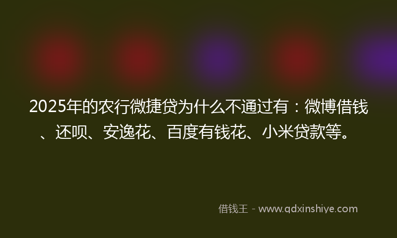 2025年的农行微捷贷为什么不通过有：微博借钱、还呗、安逸花、百度有钱花、小米贷款等。