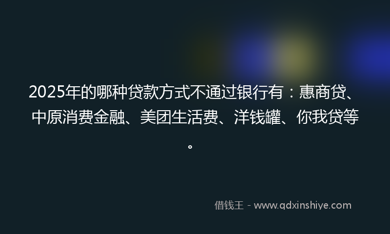 2025年的哪种贷款方式不通过银行有：惠商贷、中原消费金融、美团生活费、洋钱罐、你我贷等。