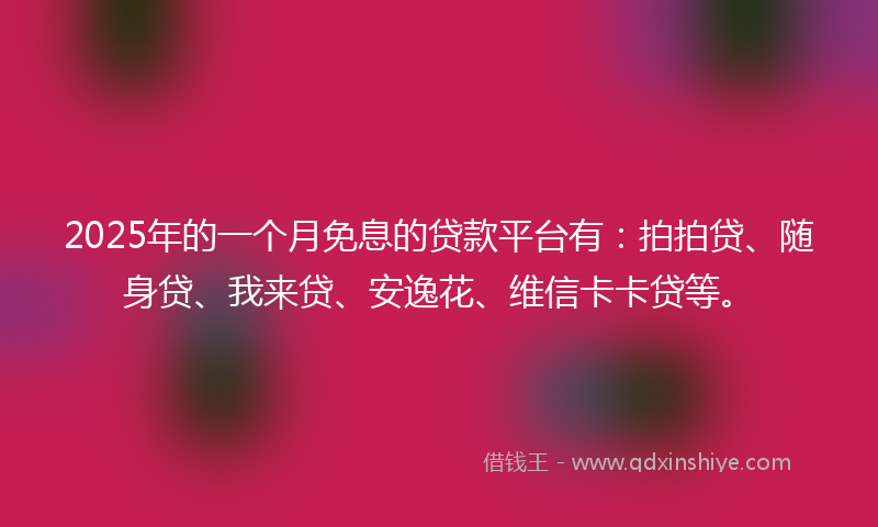 2025年的一个月免息的贷款平台有：拍拍贷、随身贷、我来贷、安逸花、维信卡卡贷等。