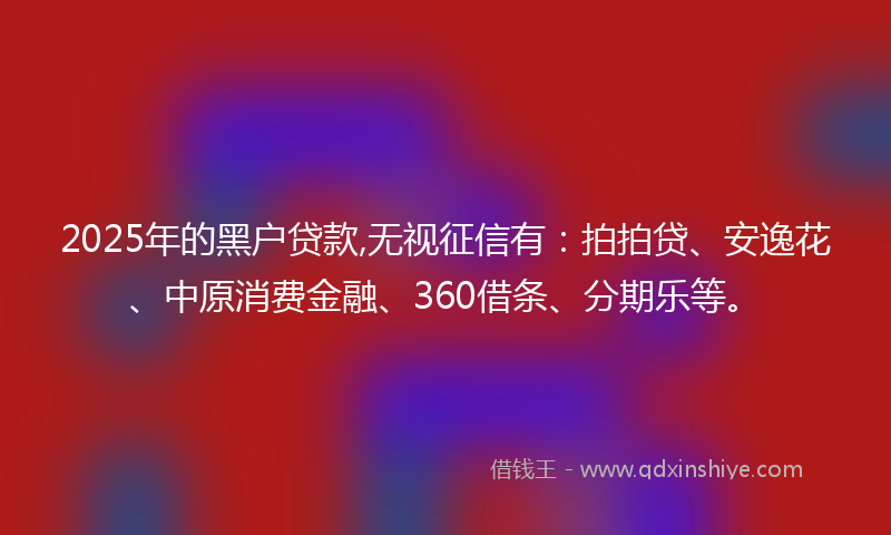 2025年的黑户贷款,无视征信有：拍拍贷、安逸花、中原消费金融、360借条、分期乐等。