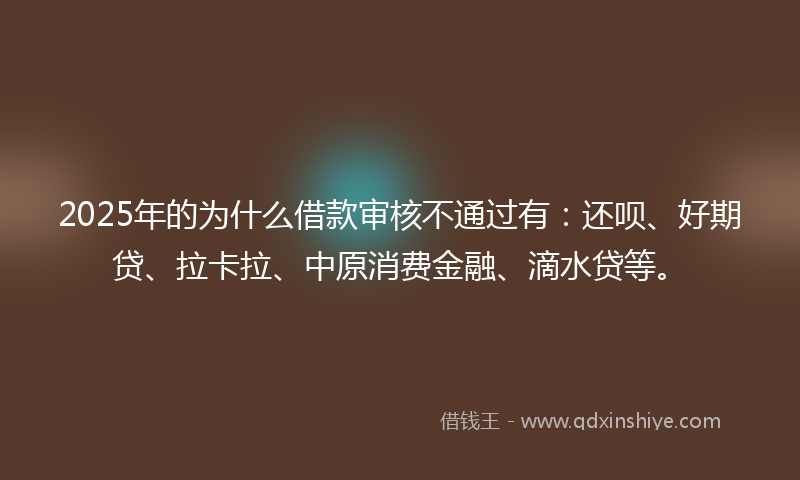 2025年的为什么借款审核不通过有：还呗、好期贷、拉卡拉、中原消费金融、滴水贷等。