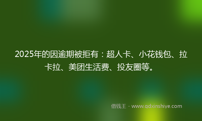 2025年的因逾期被拒有：超人卡、小花钱包、拉卡拉、美团生活费、投友圈等。