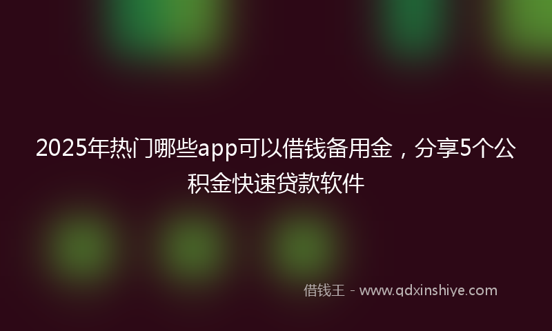 2025年热门哪些app可以借钱备用金，分享5个公积金快速贷款软件
