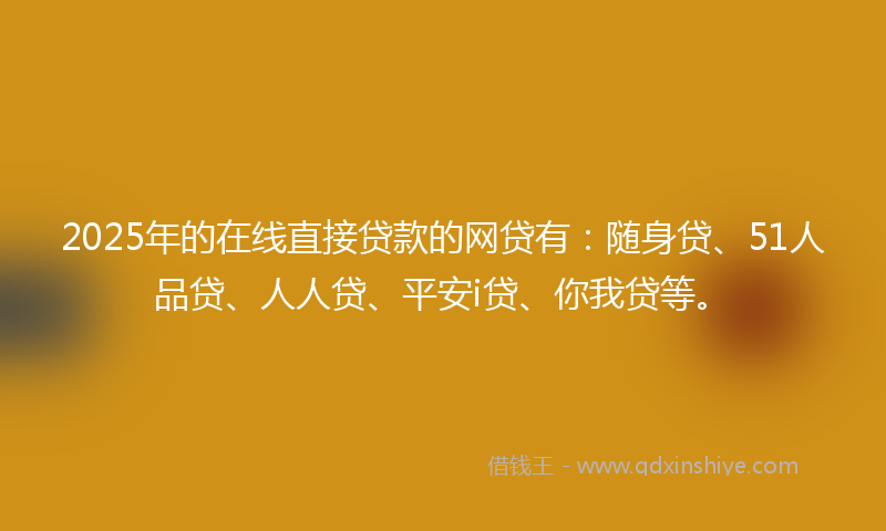 2025年的在线直接贷款的网贷有：随身贷、51人品贷、人人贷、平安i贷、你我贷等。