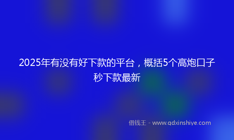 2025年有没有好下款的平台，概括5个高炮口子秒下款最新