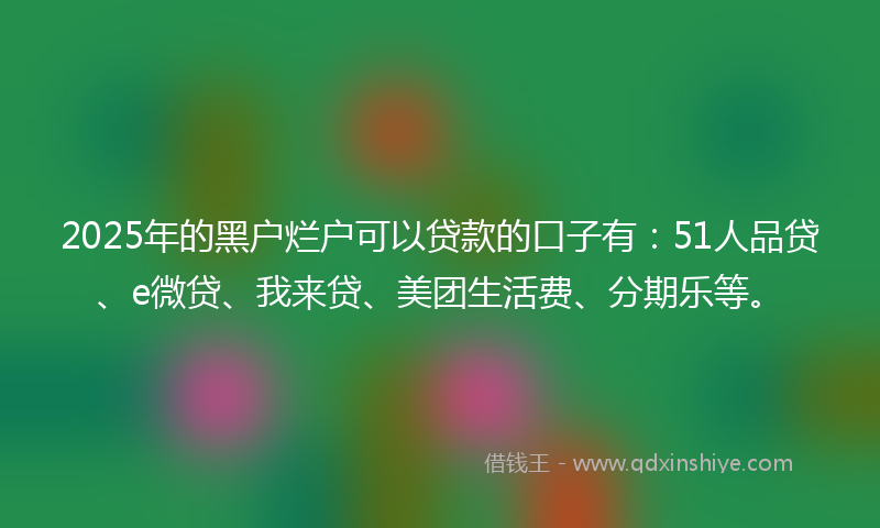 2025年的黑户烂户可以贷款的口子有：51人品贷、e微贷、我来贷、美团生活费、分期乐等。