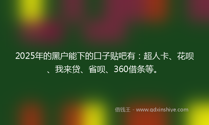 2025年的黑户能下的口子贴吧有：超人卡、花呗、我来贷、省呗、360借条等。