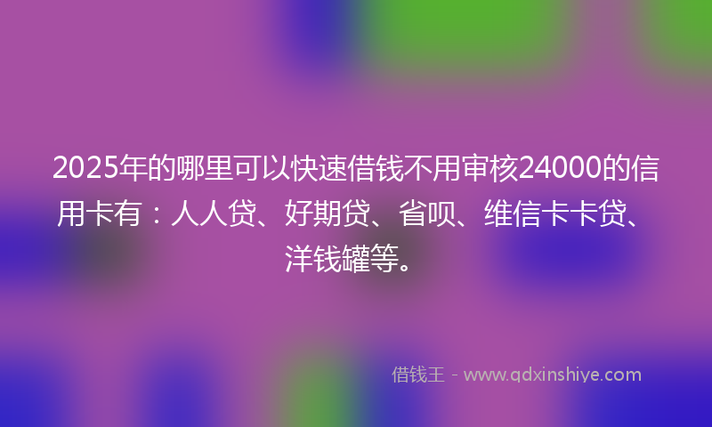 2025年的哪里可以快速借钱不用审核24000的信用卡有：人人贷、好期贷、省呗、维信卡卡贷、洋钱罐等。