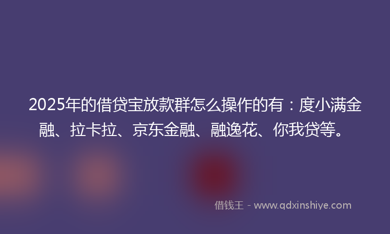 2025年的借贷宝放款群怎么操作的有：度小满金融、拉卡拉、京东金融、融逸花、你我贷等。