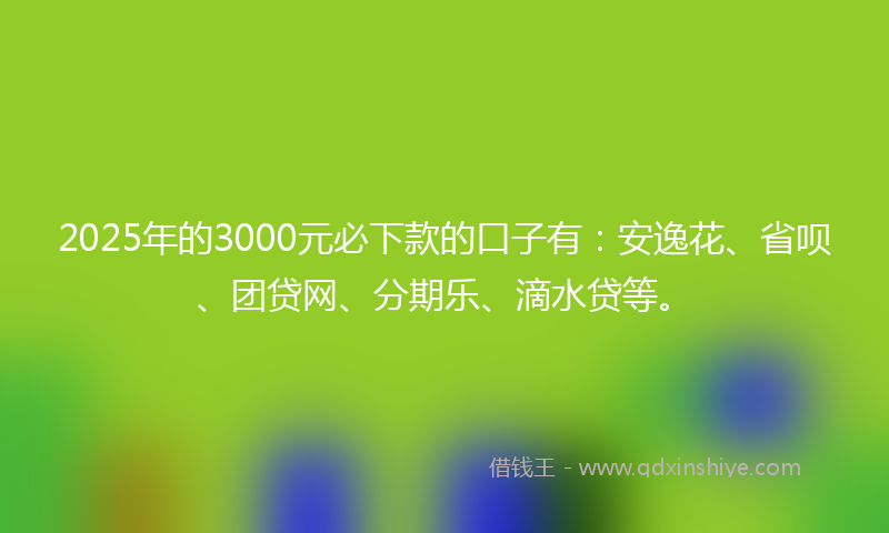 2025年的3000元必下款的口子有：安逸花、省呗、团贷网、分期乐、滴水贷等。